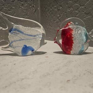 Murano Style Fish Art Glass Paper weights Set of 2 3" x 5"
